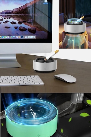 Araç Ev Ofis Dumanı İçine Çeken Kül Tablası Akıllı Kokusuz Küllük Duman Filtreli Hava Temizleyici