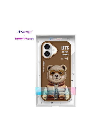 Apple Uyumlu iPhone 16 3d Nakışlı Ve Kabartmalı Gözlük Fermuar Detaylı Cool Cute Ayıcık Kılıf 2.0 Şeffaf