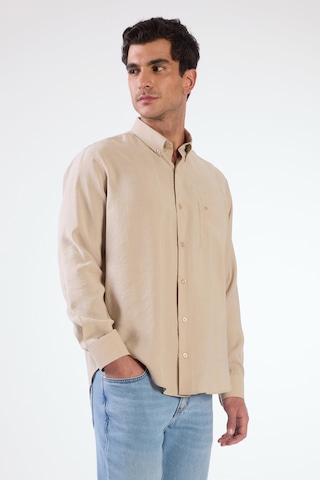 Bej Modal Düz Renk Regular Fit Erkek Gömlek Bej