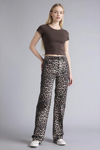 Defacto Straıght Fıt Yüksek Bel Leopar Desenli Gabardin Pantolon D1229ax26spbk81 Siyah-bk81