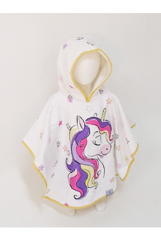 Airycot Unicorn Desenli Çocuk Panço Havlu Beyaz