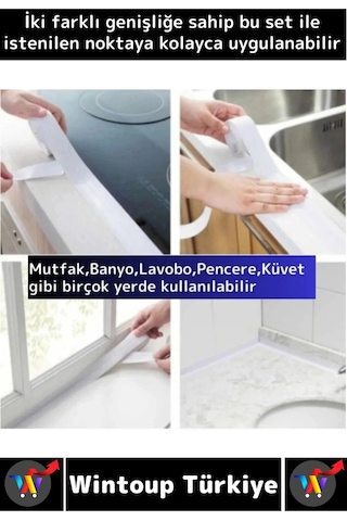 Bantseti Mutfak Lavabo Pencere Sızdırmaz Kenar Yalıtım Bandı İki Farklı Genişlik 3.2 Mt İkili Set