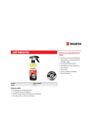 Star Global Oto Aksesuar Würth Jant Temizleyici 400Ml