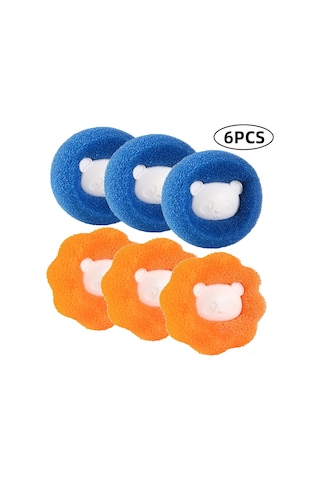 Symbee "6'lı Çamaşır Topu - Kıyafetlerden Tüy Ve Kılları Temizler, Makinede Kullanım Kolay" Mavi - Turuncu
