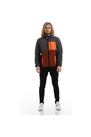 Erkek Dik Yaka Parçalı Peluş Polar Ceket Gri