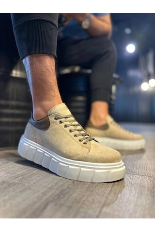 Mevese Ares Bağcıklı Süet Erkek Günlük Sneaker Yüksek Taban Ayakkabı - Krem