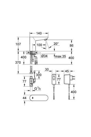 Grohe Fotoselli Lavabo Bataryası Elektrikli Tek Su Giriş 36269000