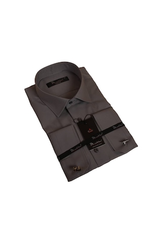 Koyu Gri Dar Kesim Micro Kumaş Kol Düğmeli Slim Fit Erkek Gömlek - 201-7 001