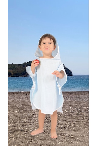 Çocuk Bebek Müslin Panço Kapüşonlu Oeko-tex Sertifikalı 1-4 yaş