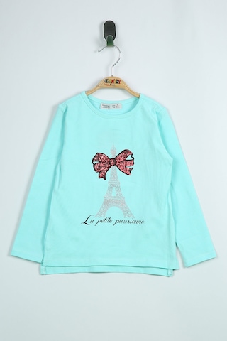 Toontoy Kids Toontoy Kız Çocuk Tişört Paris Baskılı Mint Yeşili