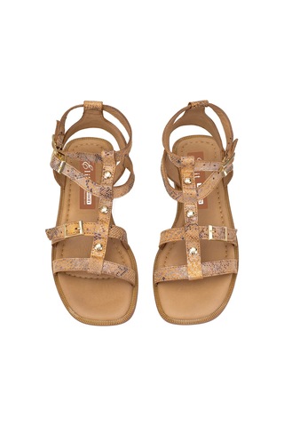 Elit Talia Kadın Hakiki Deri Düz Sandalet Taba Taba