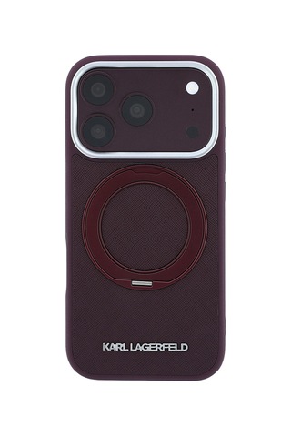 Apple iPhone Uyumlu 18 Pro Kılıf Karl Lagerfeld Lisanslı M-safeli Metal Logo Pu Saffiano 360 Standlı Kapak Bordo