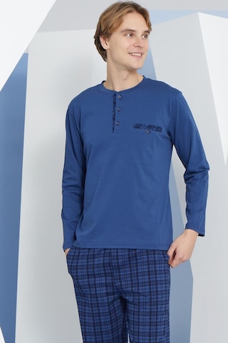 Kly Erkek Uzun Kol Midi Yaka İndigo Pijama Takımı C9t2n2o3 001