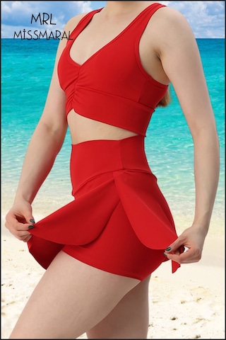 Mini Şort Etek Görünümü Etek Içi Şortlu Cepli Spor Tasarım Tenis Deniz Havuz Fitness Kırmızı 1107 Kırmızı