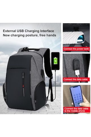 Maiyame Usb Şarj Cihazlı Su Geçirmez 17" Laptop Ve Slr Kamerayı Taşıyan Büyük Kapasiteli Gri Sırt Çantası Gri