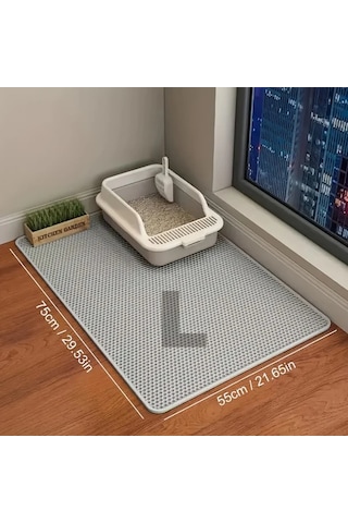Honeybeeshop Su Geçirmez Kedi Altlığı Gri L 29.53x21.65inch Yıkanabilir Kokuya Dayanıklı Kaymaz Kedi Kumu Matı
