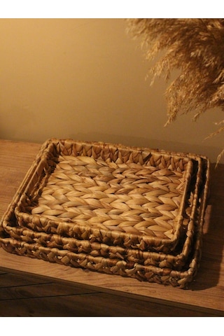 3lü Hasır Su Sümbülü Dikdörtgen Tepsi Diğer