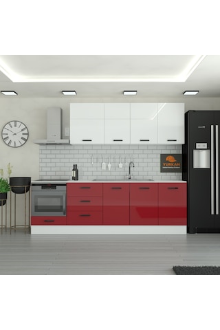 255 Cm Mutfak Dolabı Mdf Kapak Tezgah Dahil Yrkn255 101 Kırmızı