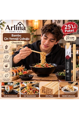 Bambu Chopstick 23 Cm Çin Yemeği Çubuğu 25li Set Ahşap