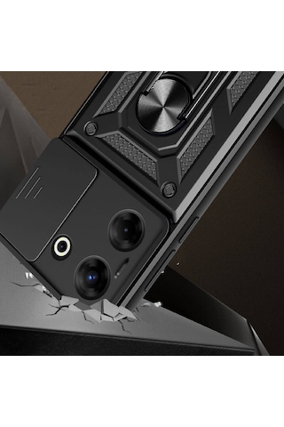 Rba Aksesuar Tecno Camon 20 Pro 5g Kılıf Magnetik Standlı Kamera Korumalı Rba Sürgülü Vega Kapak - Siyah Siyah