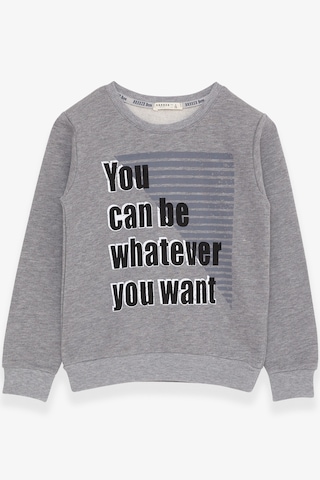 Breeze Erkek Çocuk Sweatshirt Yazı Baskılı 8-14 Yaş, Koyu Gri Melanj Gri