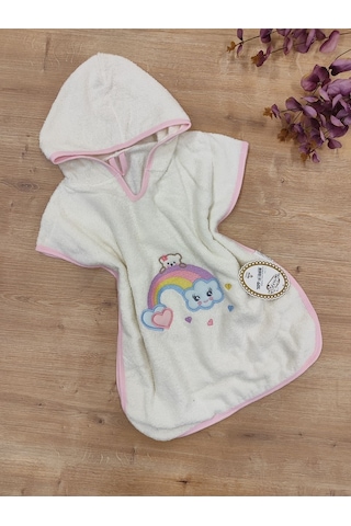 %100 Pamuklu & Başlıklı Bebek Banyo Havlusu - Gökkuşağı Nakışlı Yumuşak & Su Emici Havlu 12 - 36 Ay
