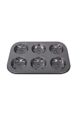 Fastbuy Silikon Kek Kalıbı Seti - 6 Adet Muffin Tepsisi - Paslanmaz Çelik Fırın Kabı - Kek Ve Çörek Yapımı Kolay Temizlenir Gri