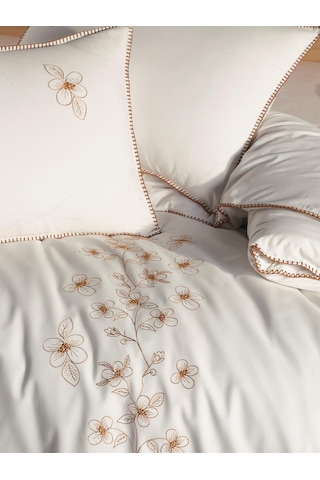 Uçkan Home %100 Pamuk Luxury Series Nakışlı Çift Kişilik Nevresim Seti---uh-00099 Ekru