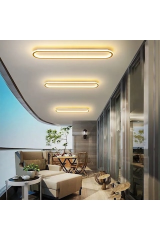 Eskitme Gold 100x16 cm Oval Avize 3000K Sarı Işık Led Tavan Lambası