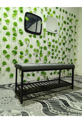 Özcan Metal Metal Ayaklı Raflı Bench Puf Bank Antre Mutfak Salon Yatak Odası Puf Bank 105 40 Gri