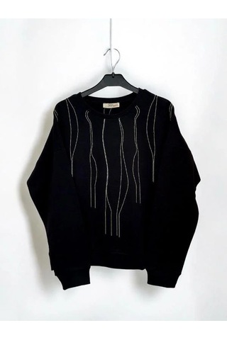 Kız Çocuk Mevsimlik Pamuklu Zincirli Sweatshirt-14445 Siyah