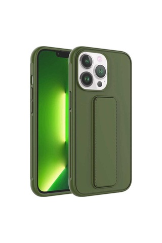 Apple Uyumlu iPhone 13 Pro Kılıf Zore Qstand Kapak Koyu Yeşil