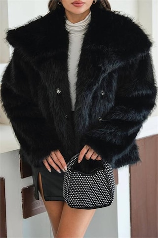 Neşeli Butik Kadın Siyah Astarlı Kürk Kaban Nbmylk32 Siyah