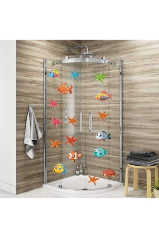 Balıklar Ve Deniz Yıldızları Duşakabin Banyo Sticker Seti