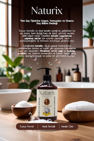 Naturix Tuzsuz Keratin Bakım Saç Kremi 500 ML