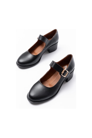 Analin Shoes Kadın Hakiki Deri Tokalı Günlük Kalın Topuklu Ayakkabı Siyah
