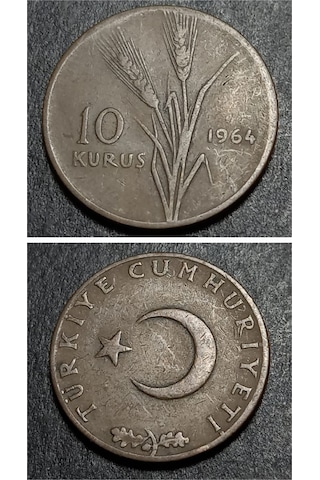Escoineskoleksiyon 1964 %95 Bakır 10 Kuruş Çt+ Eski Madeni Para 1964 - 39963669b9ca11d70e