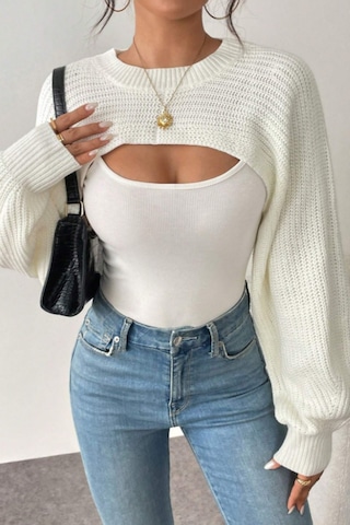 Tarz Cool Kadın Beyaz Dekolteli Crop Triko Bolero Beyaz