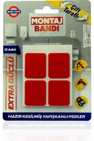 Boss Tape 3876 Çift Taraflı Ekstra Güçlü Montaj Bandı Ped 25mmx30mm 12li Blister