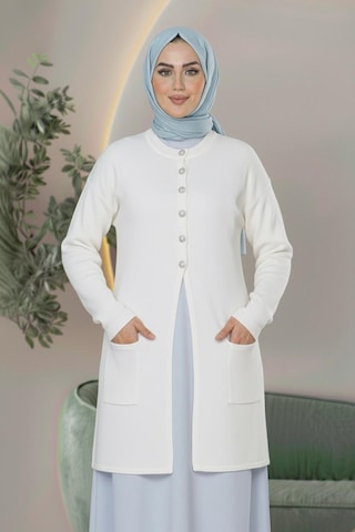 Yeni Sezon Dizboy Kadın Ceket -sakal İplik, Yaka Düğmeli, İki Cepli, Günlük, Şık Kombinler İçin Beyaz