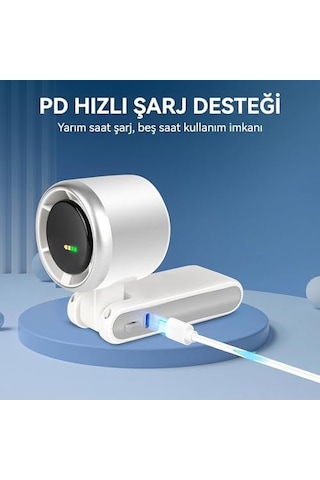 Blic Bwfn22 Turbo El Vantilatörü Mini Fan Vantilatör Katlanabilir 3 Ü 1 Arada Taşınabilir Fan 5 Kademeli Led Ekranlı Usb-c Şarjlı Mini Vantilatör Boyun Askılı Masaüstü Kullanım Beyaz