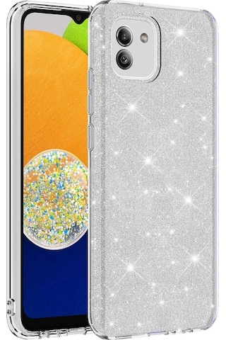 Samsung Galaxy A03 Uyumlu Luxury Simli Taşlı Parlak Silikon Tam Koruma Kadın Telefon Kılıfı Kapak