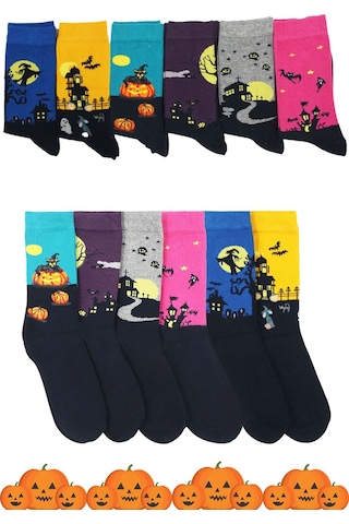 Kadın Renkli Desenli Soket Çorap 6'lı Paket Çok Renkli