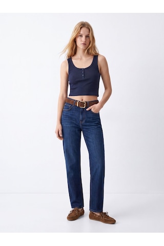 LTB Düğmeli Kaşkorse Crop Lacivert Atlet