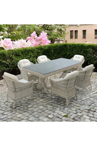 Spark Rehome 100x200 Rattan Bahçe Masa Takımı 316 Gri