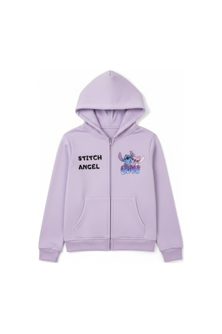 Fermuarlı Kapüşonlu Stitch Kız Çocuk Sweatshirt LİLA