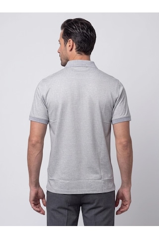 Gri Mikro Desenli Regular Fit Erkek Polo Yaka Tişört