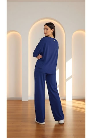 Divinus Bol Kesim V Yaka Yarım Kollu Pijama Takımı Lacivert