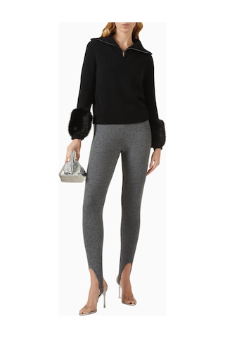 Izaak Azanei Zip - Up Faux Cuff Sweater, Şık Ve Lüks Kadın Yün - Kaşmir Kazak Siyah