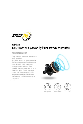Space24 Sp118 Mıknatıslı Araç İçi Telefon Tutucu Siyah